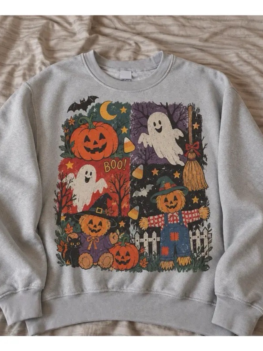 Vintage Halloween Pumpkin Ghost Sweater Retro Trick or Treat Graphic Sweatshirt